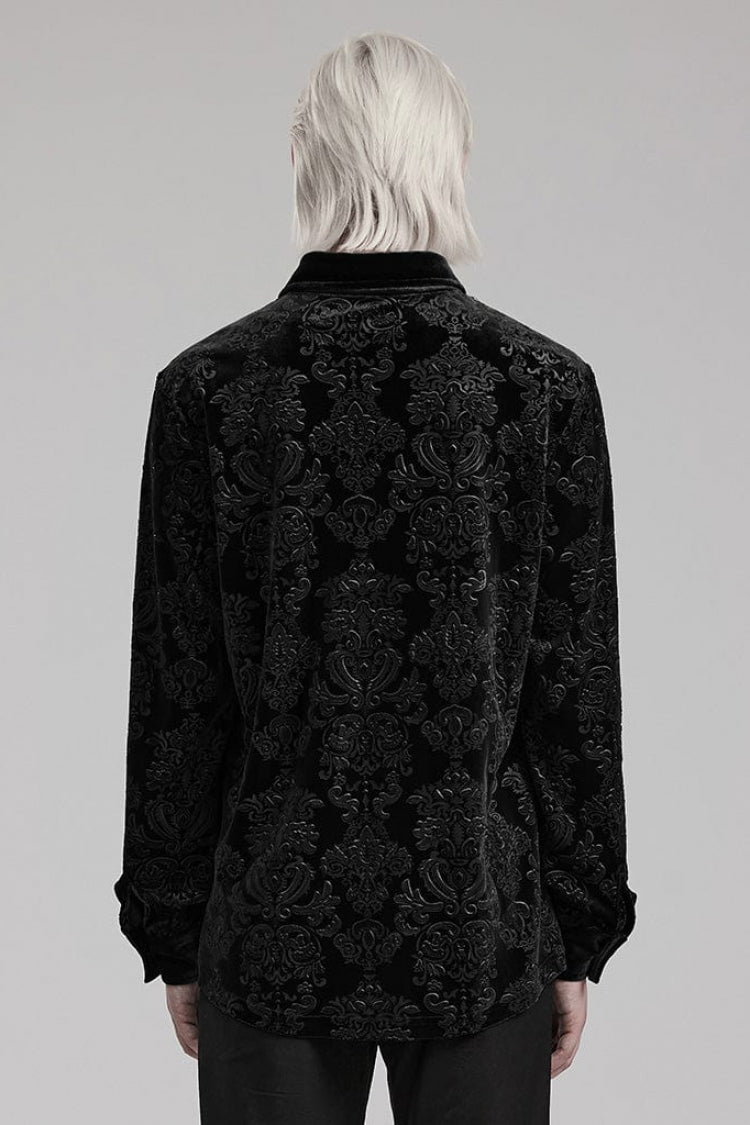Long Sleeves Embossed Velvet Print Gothic Blouse 2 Colors