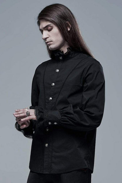 Black Stand Collar Long Sleeves Metal Button Lace Gothic Blouse