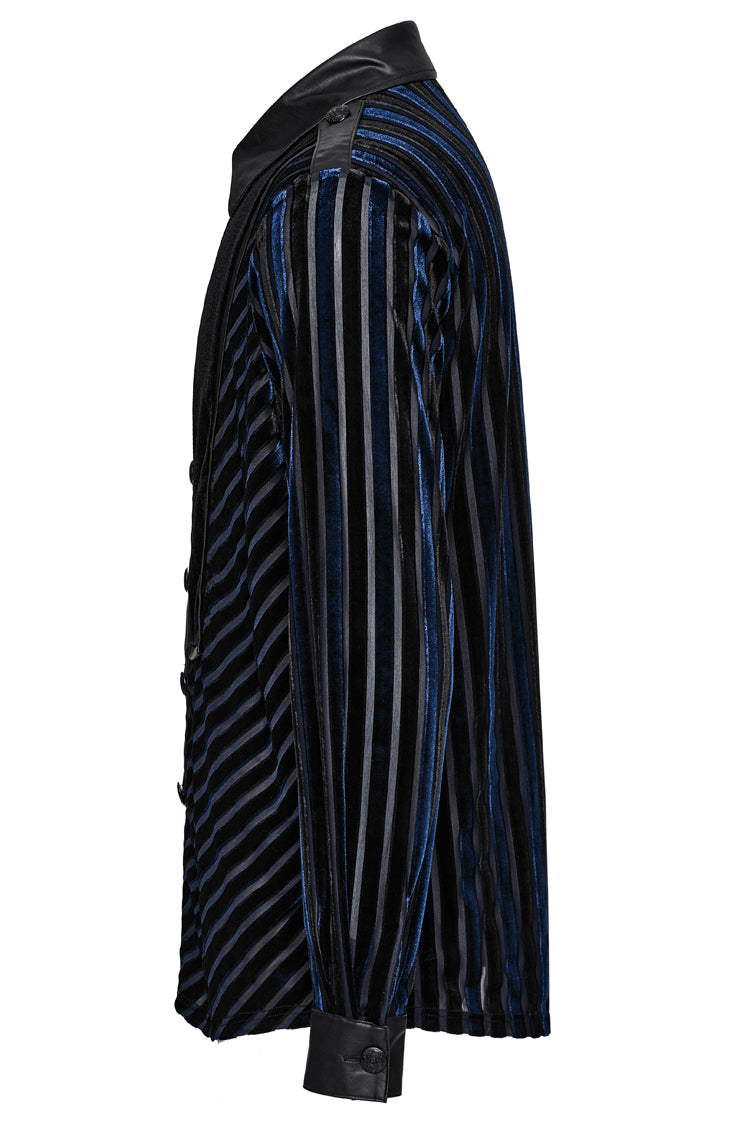 Black/blue Lapel Collar Stitching Slim Gothic Blouse