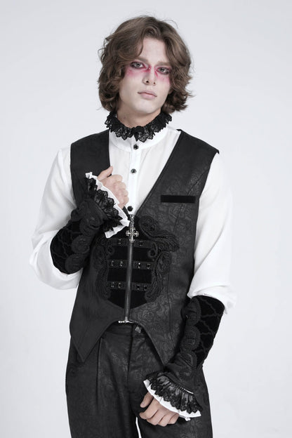Black Sleeveless Embroidery Stitching Velvet Gothic Vest