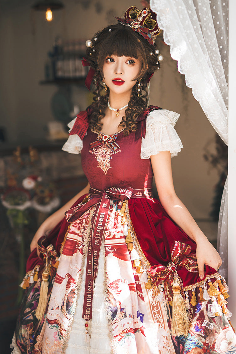 Red [kaleidoscope of Dreams] Flying Sleeves Print Embroidery Cardigan Bowknot Classic Lolita Dress
