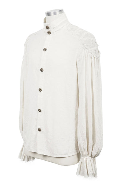 White Straight Collar Puff Sleeve Jacquard Punk Blouse