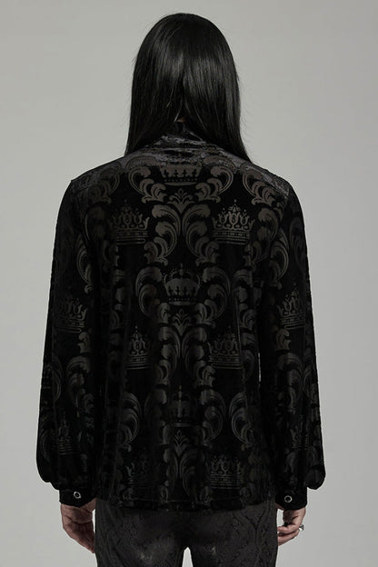 Black Stand Collar Puff Sleeves Jacquard Print Gothic Blouse