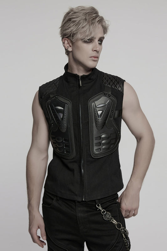 Black Stand Collar Armour Stitching Punk Vest
