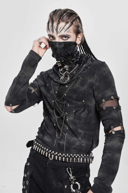 Black Long Sleeves Cutout Rivets Chain Punk Blouse
