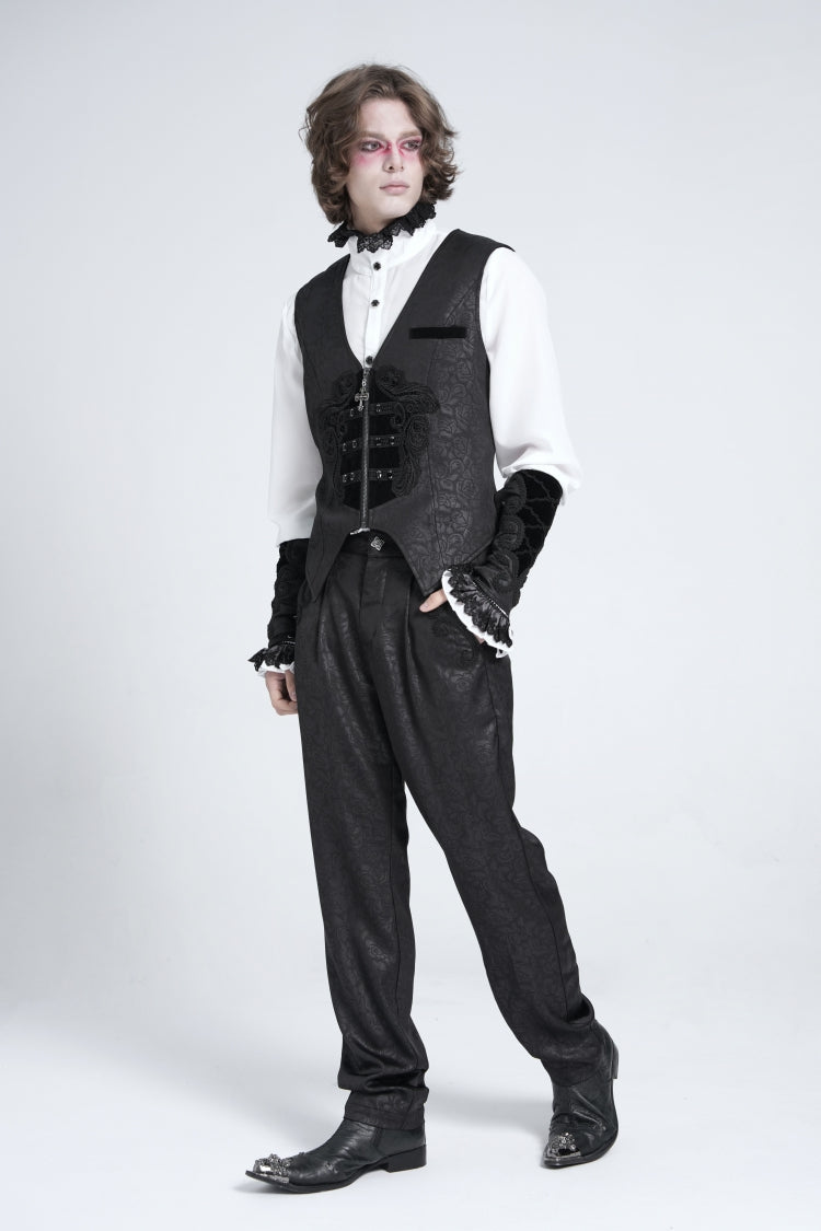 Black Sleeveless Embroidery Stitching Velvet Gothic Vest