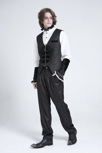 Black Sleeveless Embroidery Stitching Velvet Gothic Vest