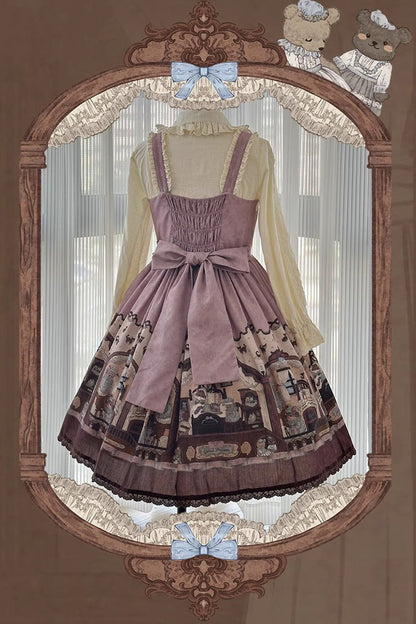 Pink/purple Bear Print Bowknot Classic Lolita Jsk Dress