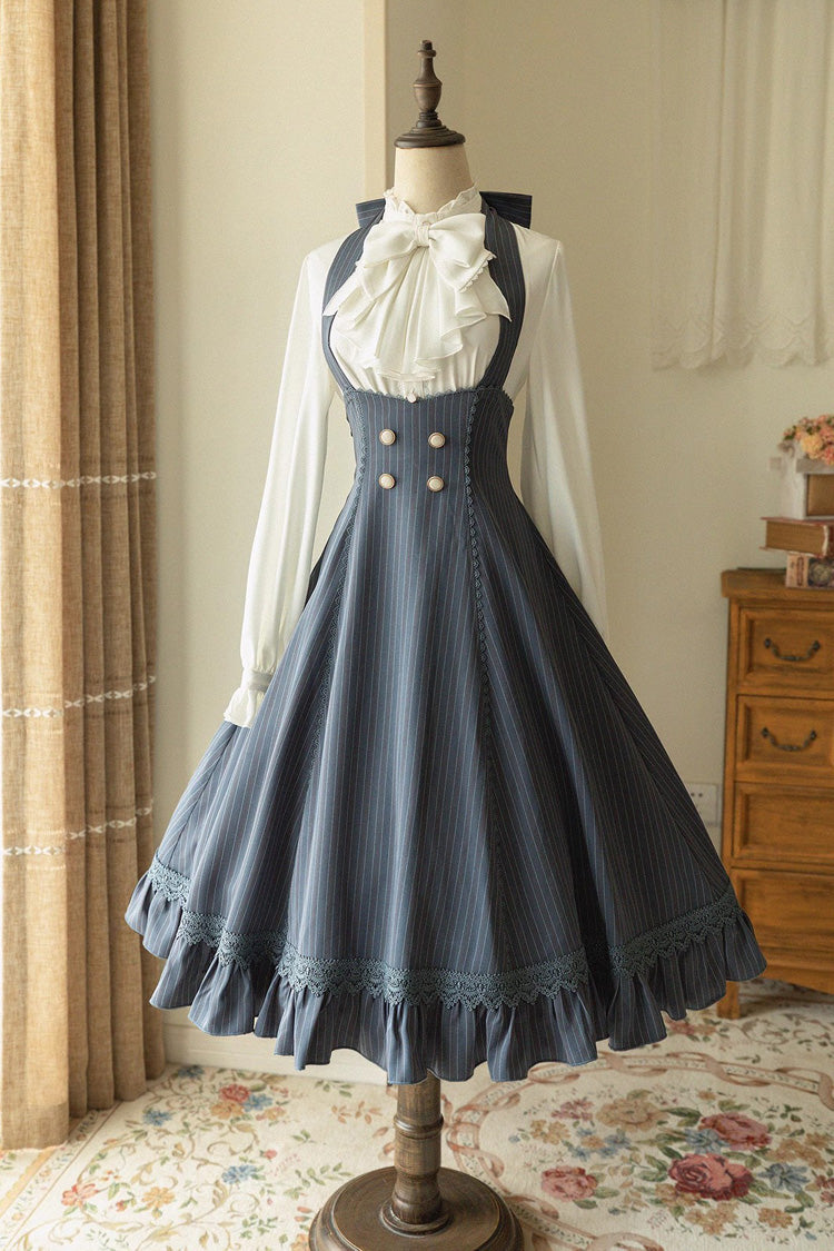 [south of the Forest] Halterneck Stripe Print Ruffle Classic Lolita Jsk Dress 4 Colors