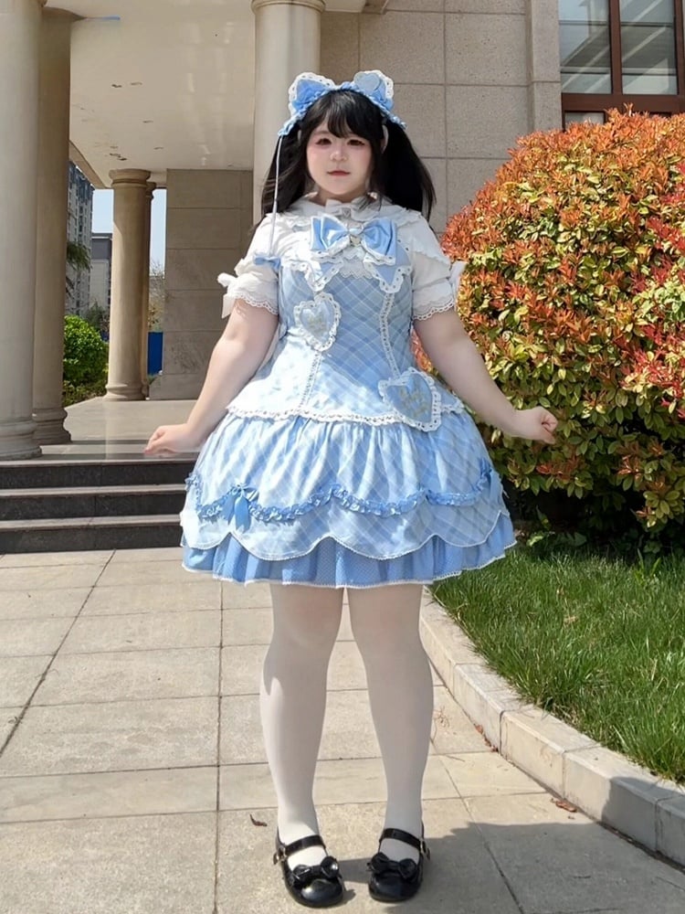 [pre-order Deadline: May 10] Blue/yellow/pink Sweetheart Lolita + Lace Ribbon Jks Dress + Bunny Ear Puff Sleeve Blouse + Bunny Ear Full Set + Cat Ear Full Set