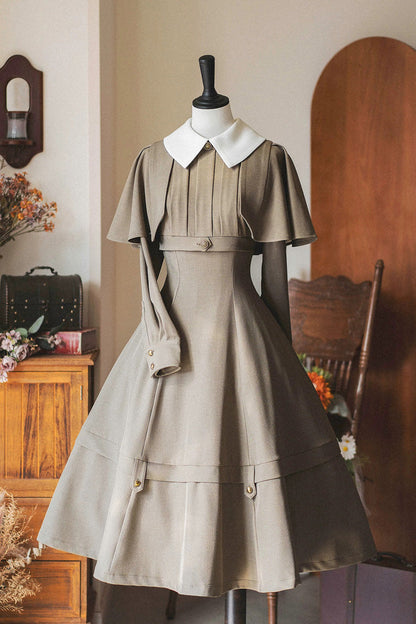 Khaki [forest Antique Trunk] Lapel Collar Long Sleeves Classic Lolita Dress