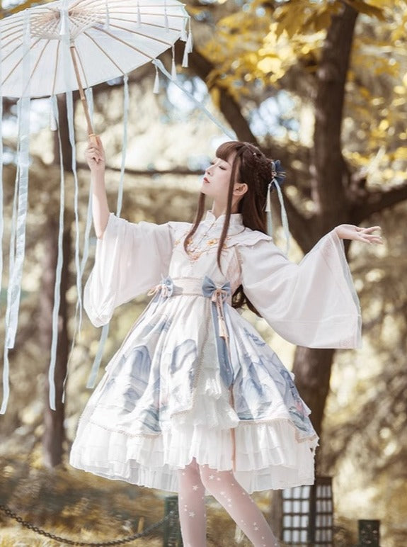 Layered Ruffle Kimono Dress With Attached Collar