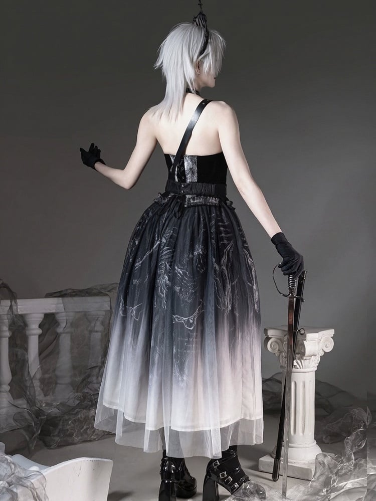 [pre-order Deadline: June 8] Phantom Knight Dark Gothic Skeleton Bustier Corset Top (with Cross Straps + Waist Belt)