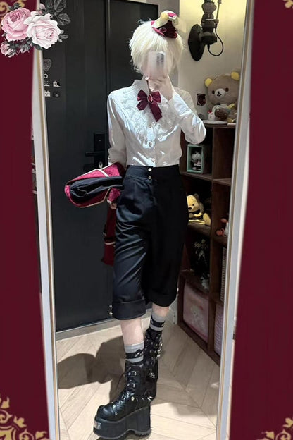[pre-order Deadline: May 8] Black/red Gothic Prince Series Mini Hat + Jewel Ribbon Brooch