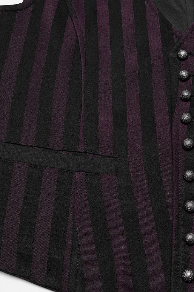 Black/red V Collar Sleeveless Striped Print Buckle Punk Vest