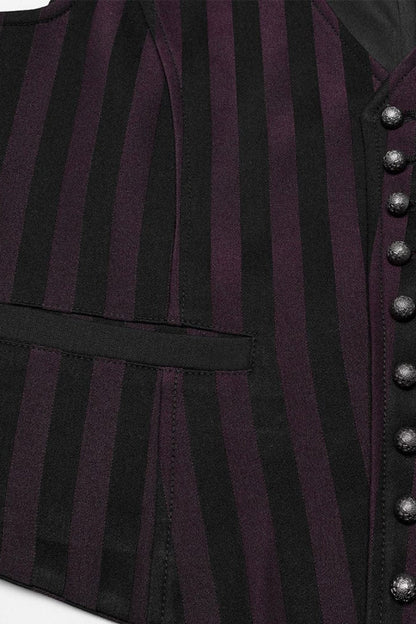 Black/red V Collar Sleeveless Striped Print Buckle Punk Vest