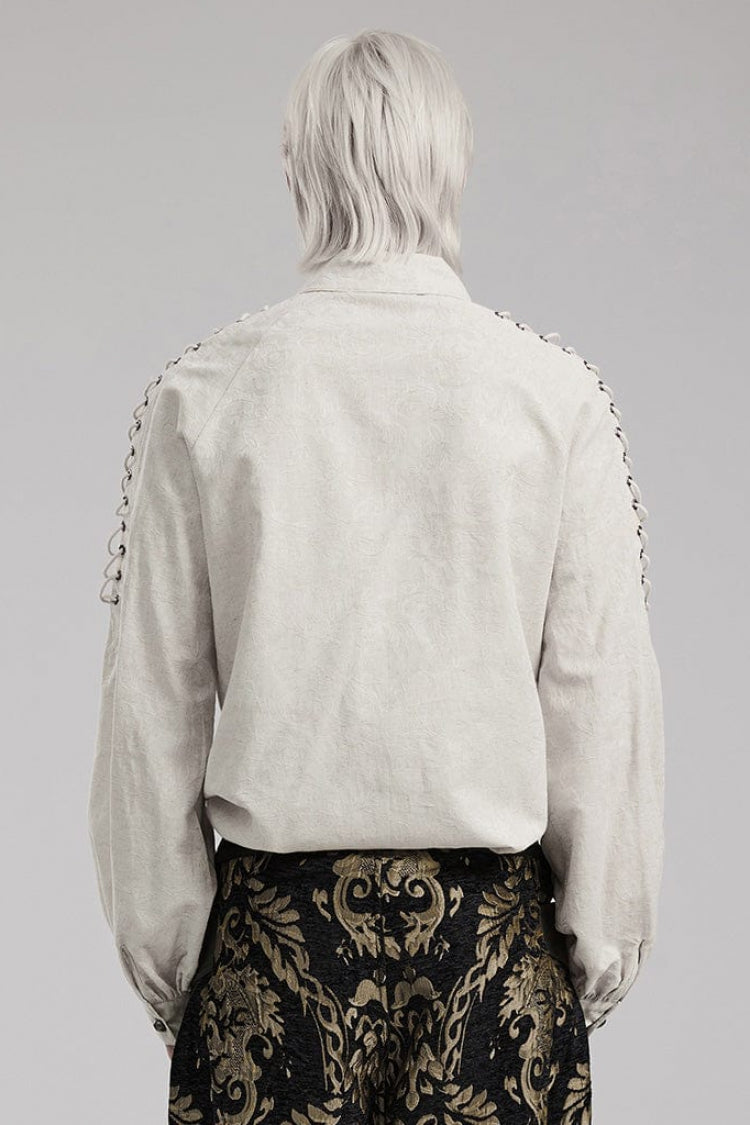 Long Puff Sleeves Shoulder Straps Embroidery Gothic Blouse 2 Colors