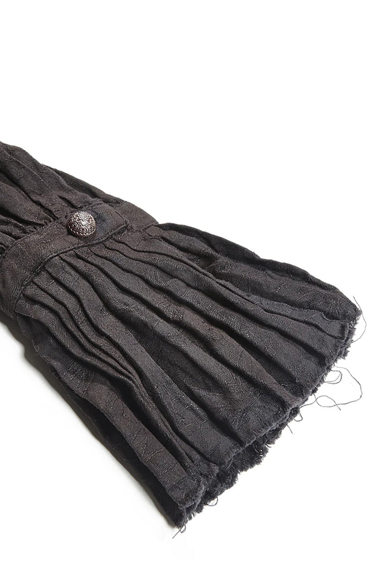 Black Long Lantern Sleeves Retro Metal Button Steampunk Tie Shirt
