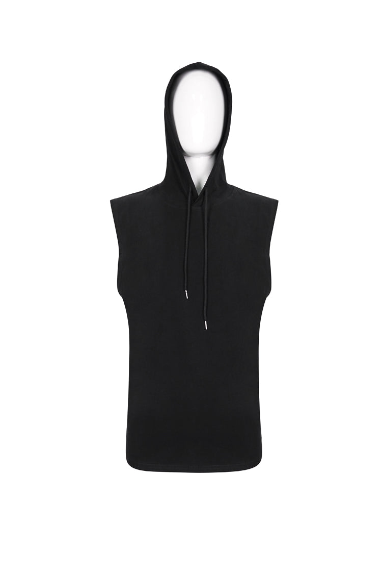 Black Knit Irregular Simple Versatile Sleeveless Hooded Punk Tank Top