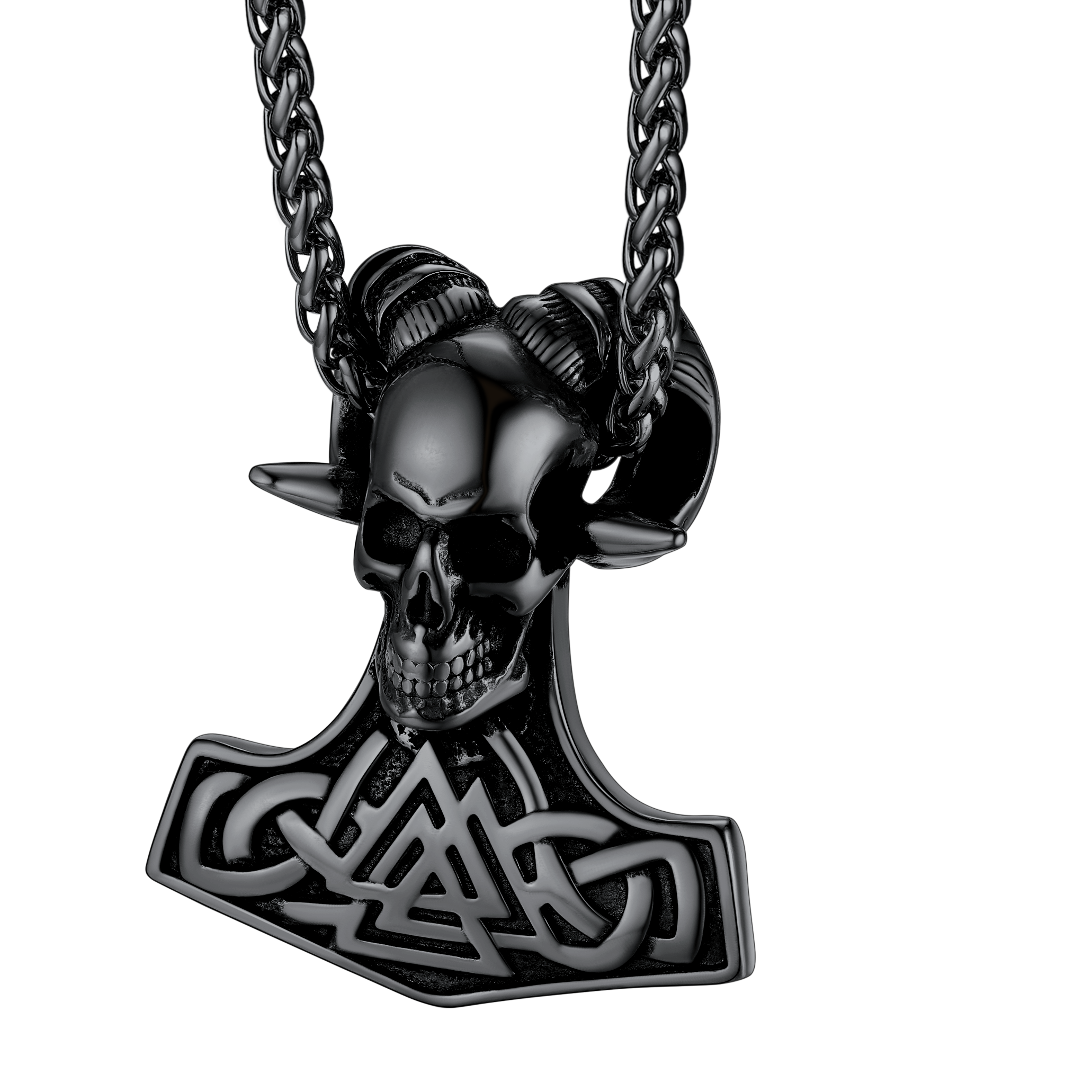 Viking Mjolnir Thor's Hammer Skull Necklace Pendant for
