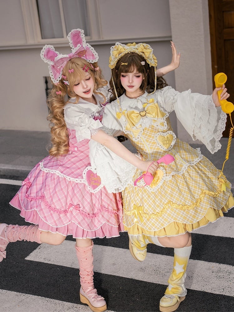 [pre-order Deadline: May 10] Blue/yellow/pink Sweetheart Lolita + Lace Ribbon Jks Dress + Bunny Ear Puff Sleeve Blouse + Bunny Ear Full Set + Cat Ear Full Set