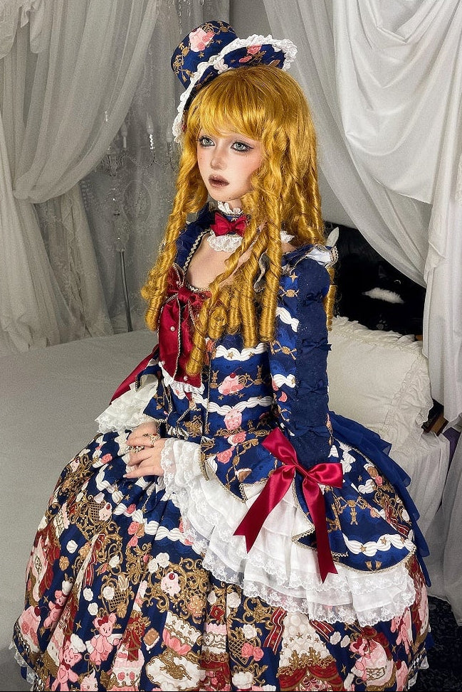 [pre-order Deadline: April 26] Retro Romance Sweet Lolita Ribbon Cake Print Princess Sleeve Dress