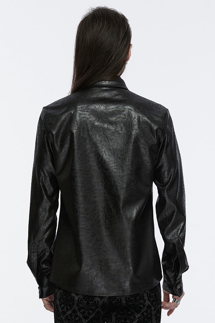 Black Lapel Collar Long Sleeves Buckle Skull Metal Gothic Blouse