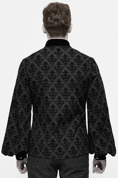 Black Court Pattern Flocking Lantern Sleeves Gothic Blouse