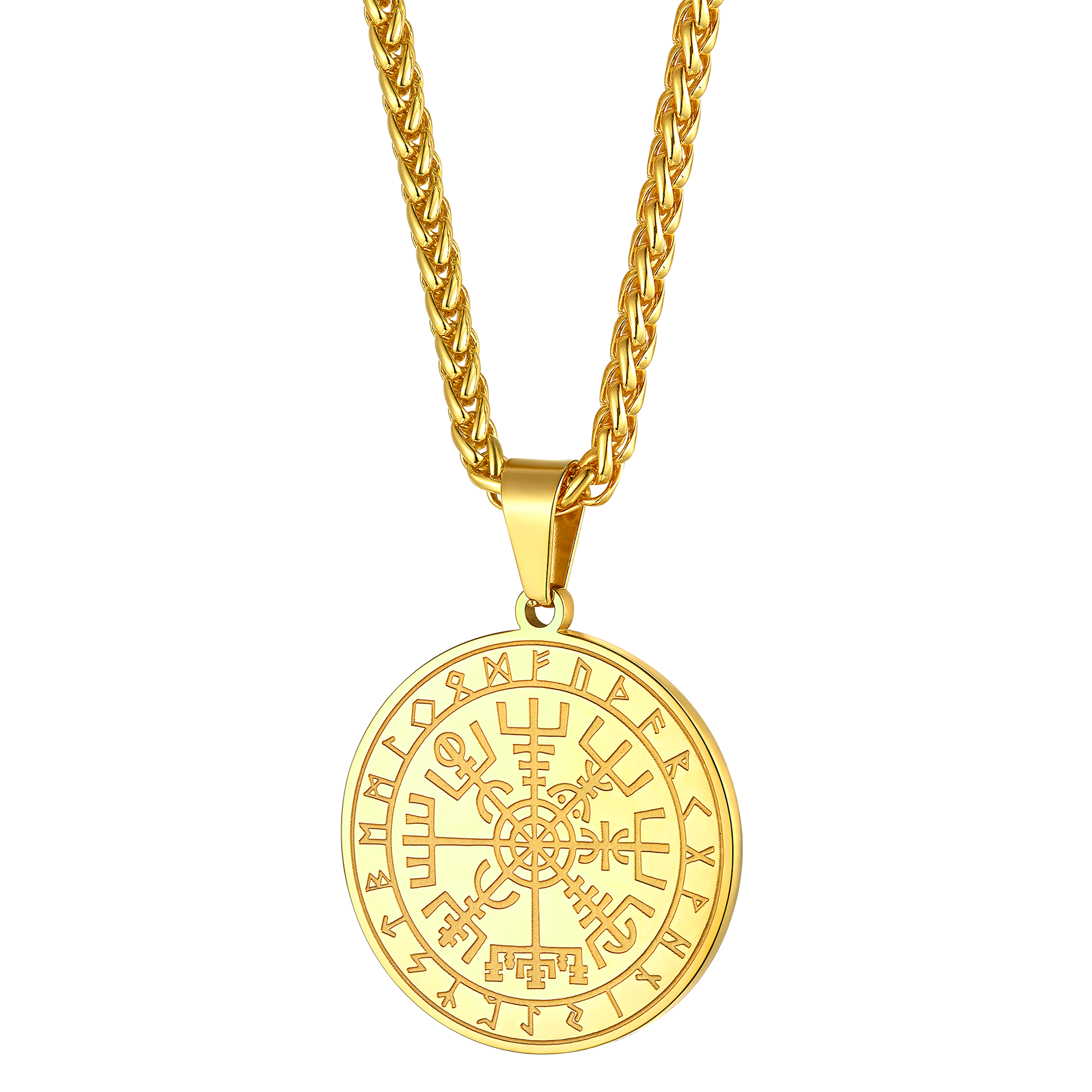 Viking Compass Coin Vegvisir Necklace With Rune