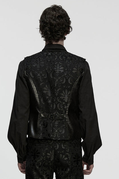 Black Long Sleeves V Collar Embroidery Gothic Vest