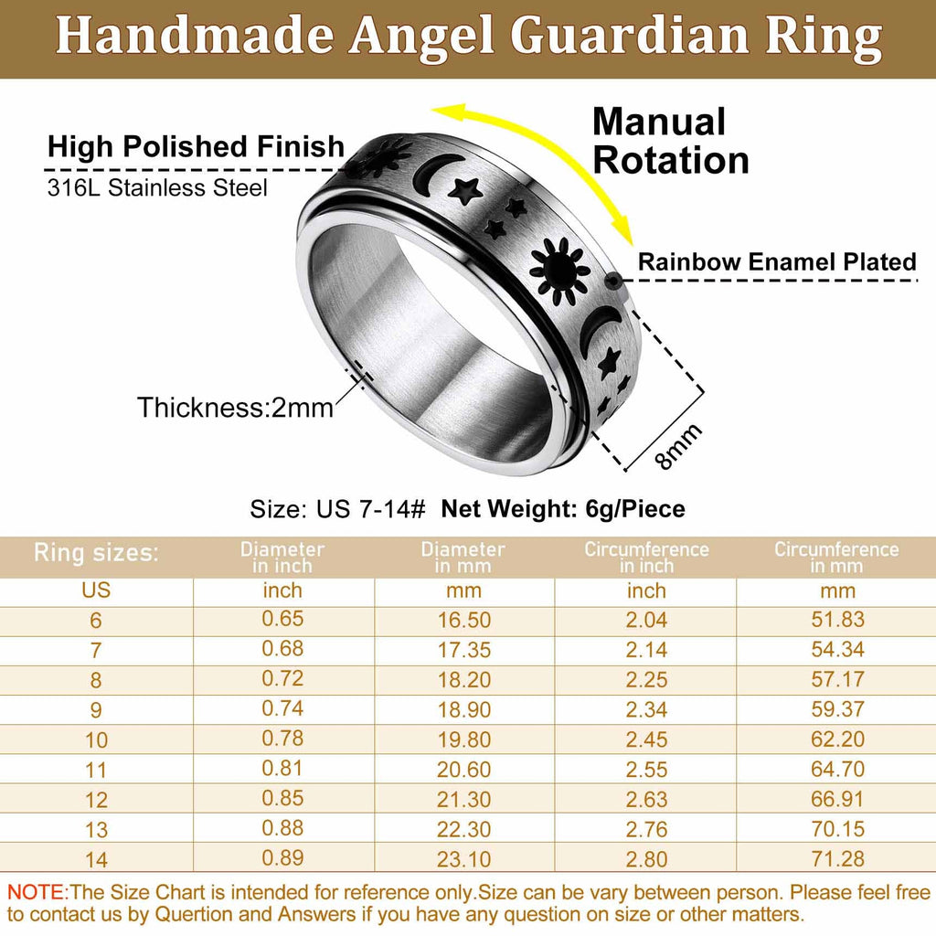 Faithheart Moon Star Sun Ring Fidget Ring for Anxiety