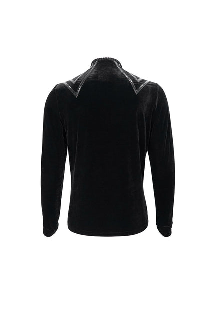 Black Round Collar Long Sleeves Stripes Splice Velvet Gothic Shirt