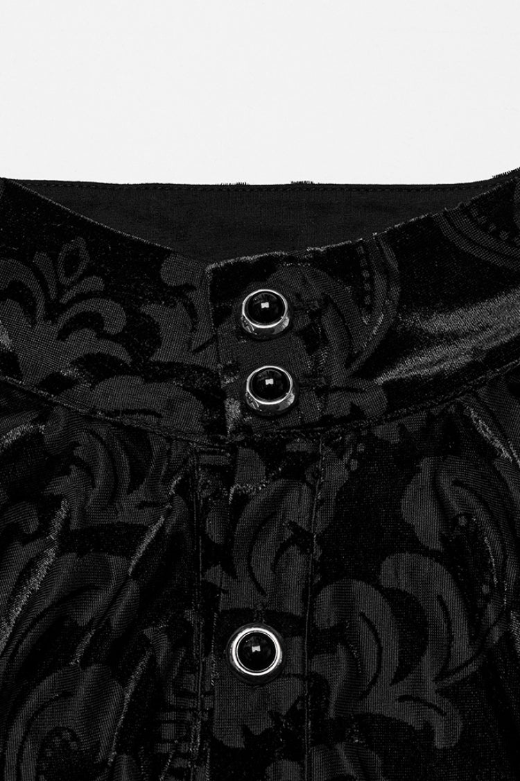 Black Stand Collar Puff Sleeves Jacquard Print Gothic Blouse