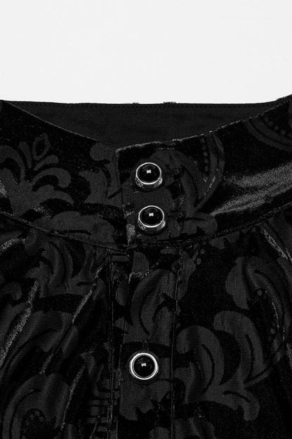 Black Stand Collar Puff Sleeves Jacquard Print Gothic Blouse