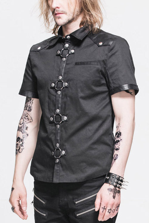 Black Locomotive Lapel Collar Short Sleeves Cotton Punk Blouse