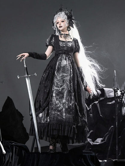 [pre-order Deadline: June 8] Phantom Knight Dark Gothic Square Neck Layered Dress (with Choker & Waist Belt)