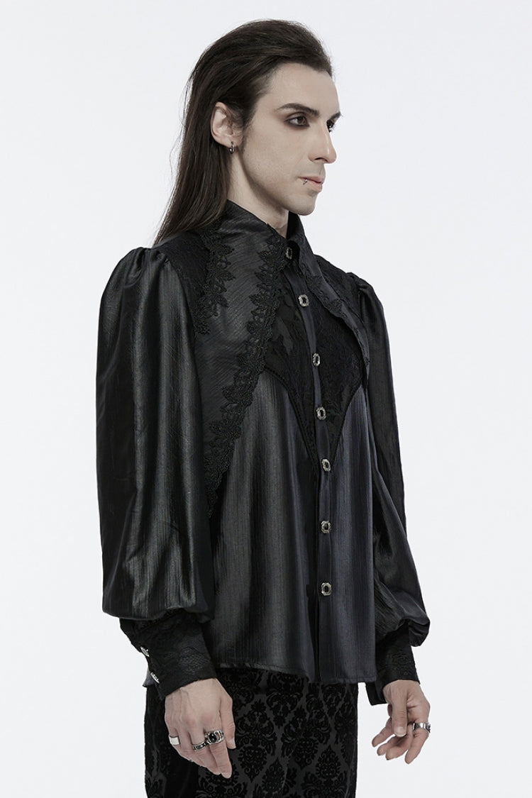Black Long Puff Sleeves Spliced Lace Gothic Shirt