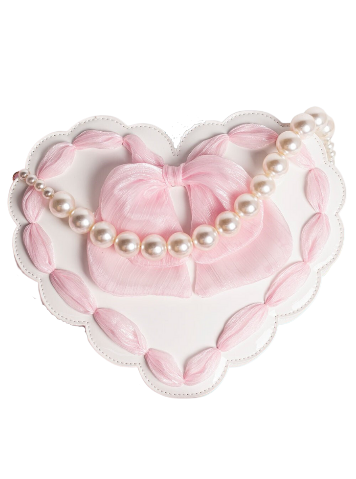 Pearl Strap Heart Bow 2-way Bag