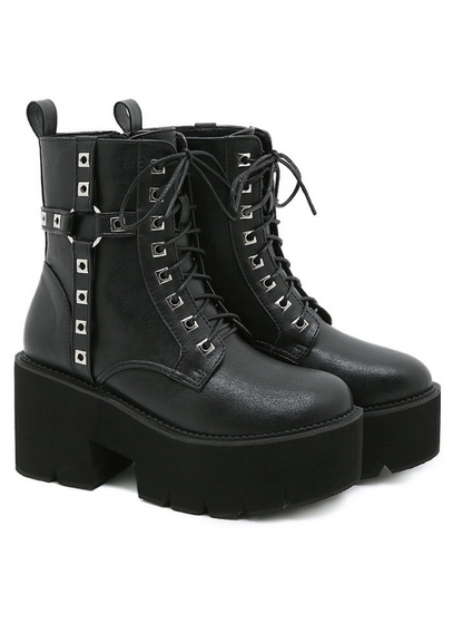 Punk Cross Belt Buckle Platform Martin Boots