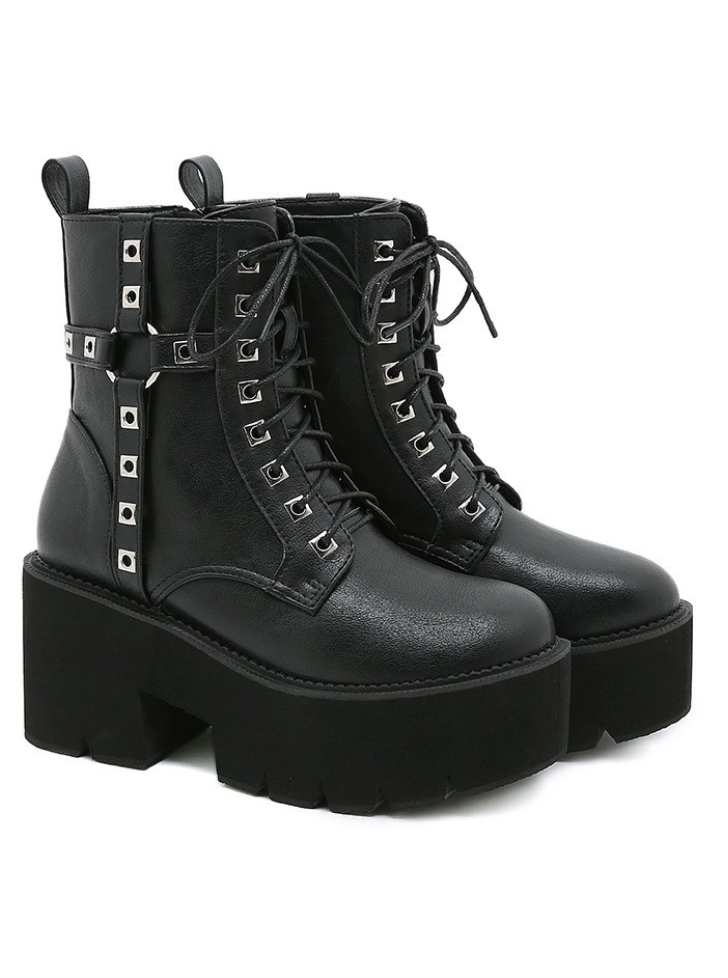 Punk Cross Belt Buckle Platform Martin Boots
