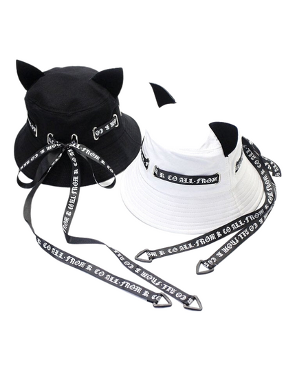 Cat Ear Logo Ribbon Strap Bucket Hat