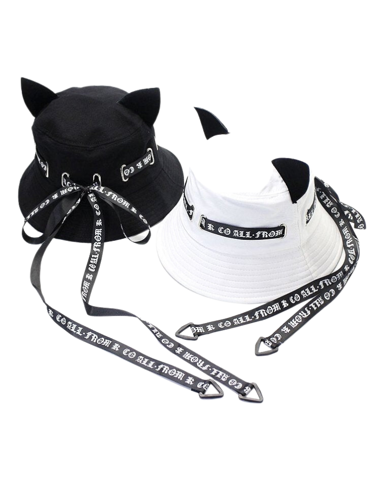 Cat Ear Logo Ribbon Strap Bucket Hat