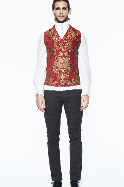 Red/gold Palace Short Big Jacquard Pattern Gothic Waistcoat