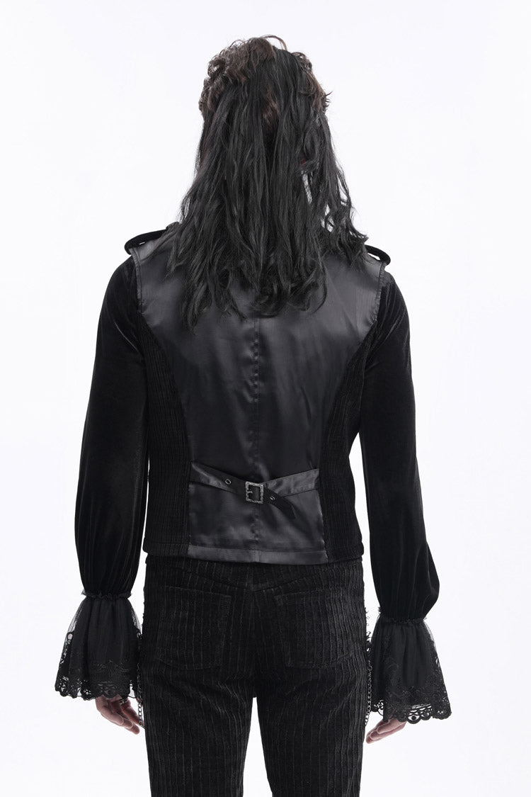 Black Stand Collar Sleeveless Crochet Zipper Gothic Vest