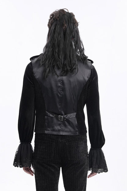 Black Stand Collar Sleeveless Crochet Zipper Gothic Vest