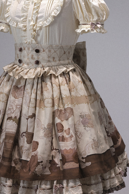Briana Bear Print Dream Doll Lolita Dress + Jsk + Skirt + Shirt + Petticoat