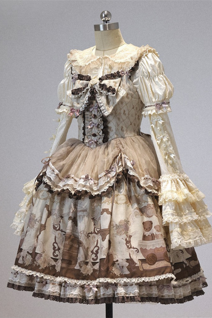 Briana Bear Print Dream Doll Lolita Dress + Jsk + Skirt + Shirt + Petticoat