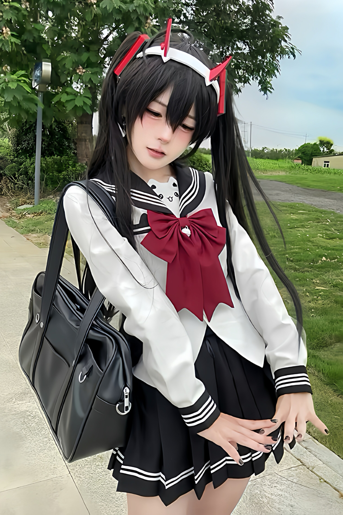 Anime Girl Sailor Top + Skirt + Ribbon