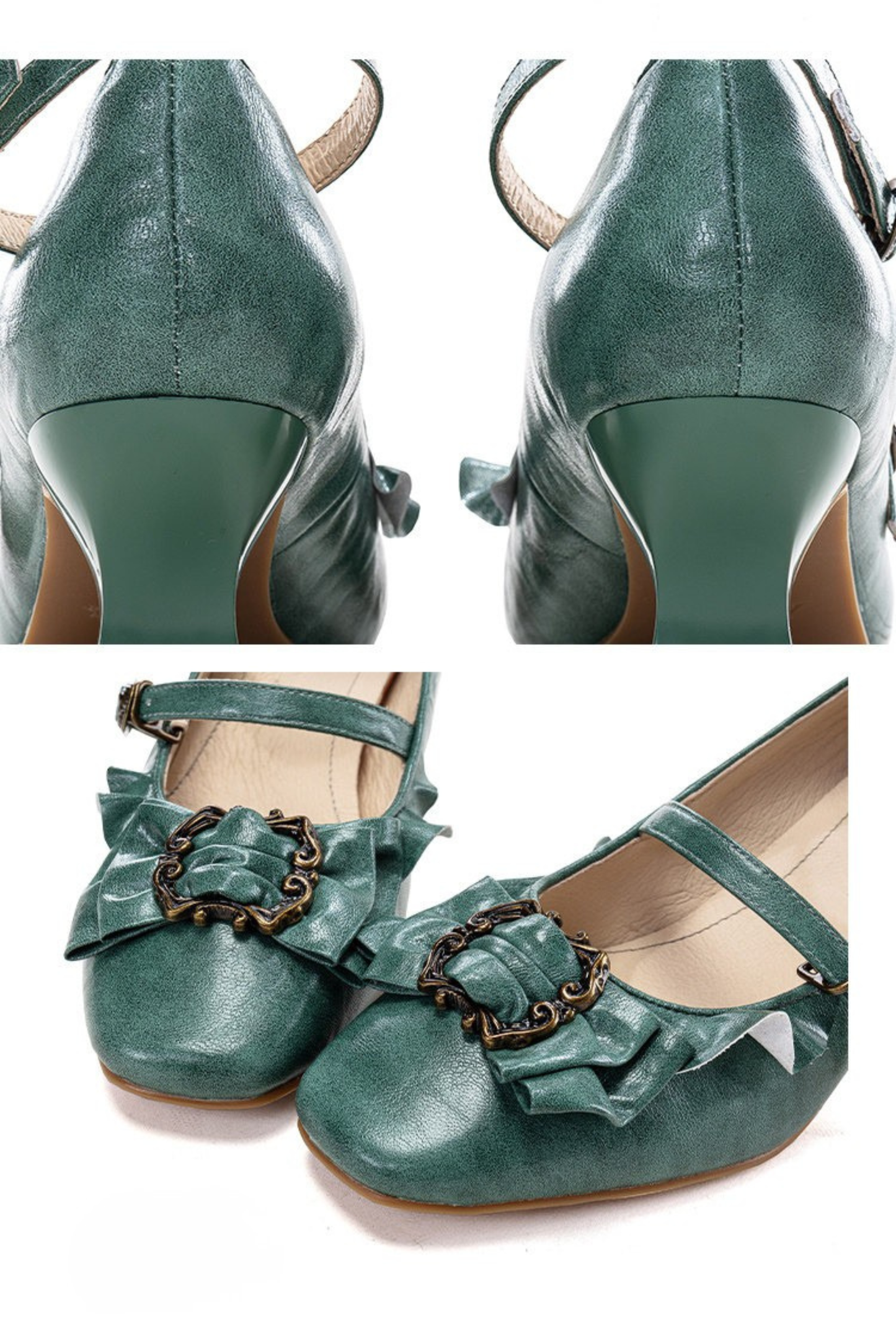 Leather Ribbon Ruffle Lolita Heels