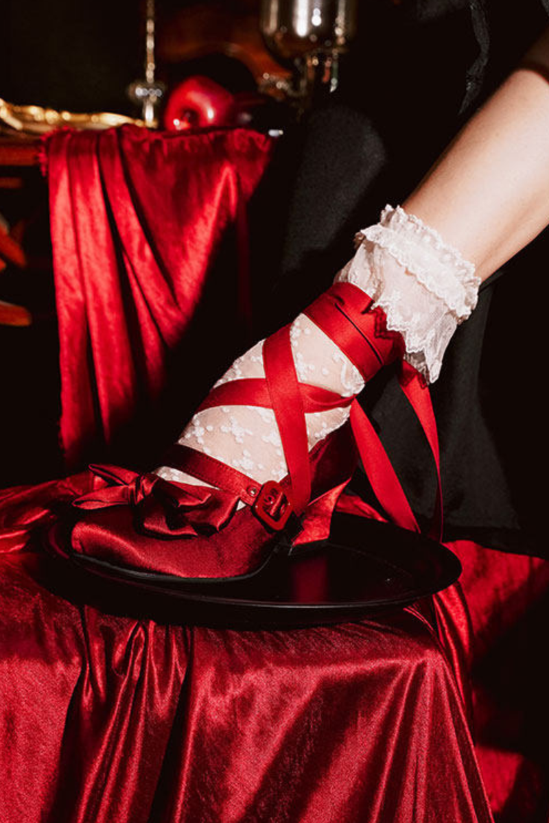 Lace-up Ribbon Satin Square Toe Shoes